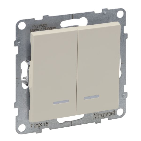 Вимикач 2-кл з підсв. (пруж.клеми) 10А/250V Legrand SUNO 721215 слонова кістка