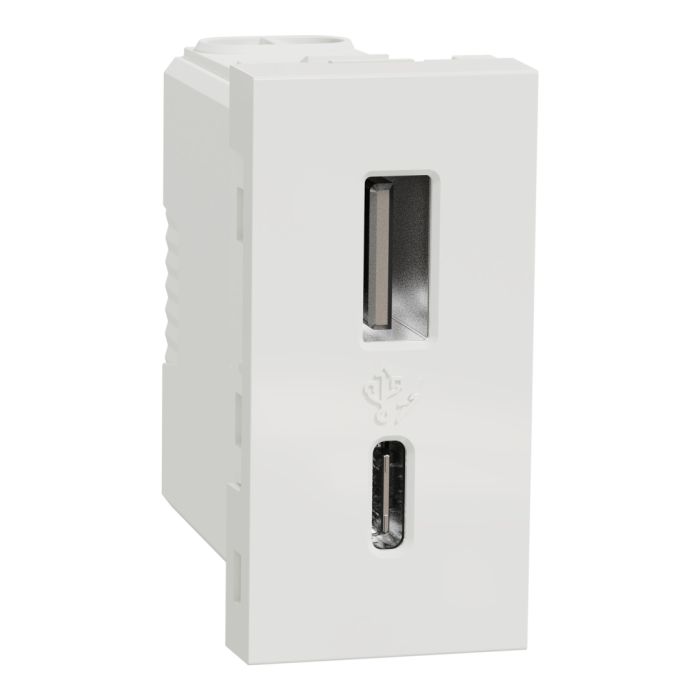 Розетка USB 1 модуль Type A+C 12W Unica New, NU301618, біла